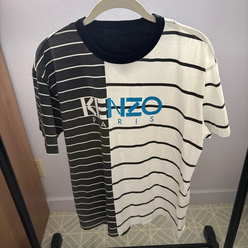 KENZO sz M Striped Black White Logo Tee Short Sleeve Tshirt